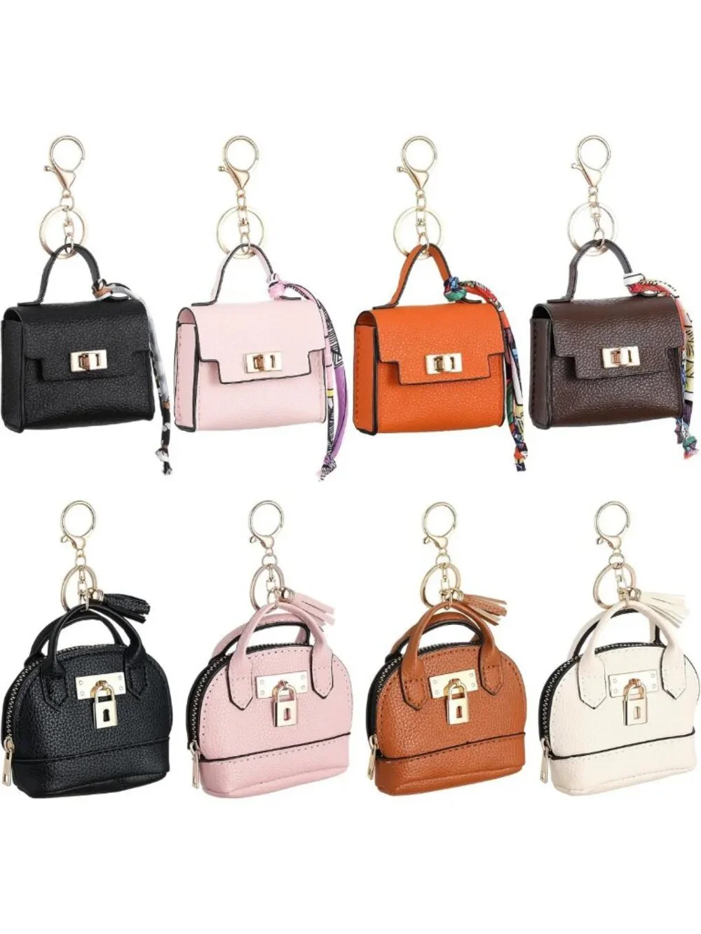 8-Piece Mini Purse Keychain Set for Women & Girls - Retro Style Accessories
